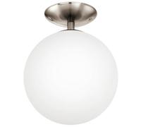 Eglo Rondo, Lampada da soffitto a 1 luce, illuminazione da soffitto in metallo argentato e vetro bianco opalino opaco, attacco E27