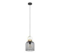 EGLO Roundham - Lampadario a 1 luce per il tavolo da pranzo, lampadario in stile industriale per sala da pranzo in ottone e metallo nero, lampadario con attacco E27, diametro 22 cm