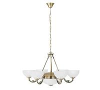 Lampadario A Sospensione Vintage Savoy Metallo Brunito Vetro 6 Luci E14