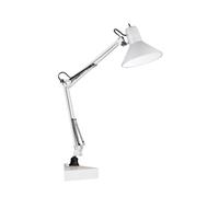 Eglo Firmo Lampada da tavolo vintage con morsetto, industriale, retrò, in acciaio e plastica di qualità superiore, lampada con morsetto bianco lucido, lampada con interruttore, attacco E27