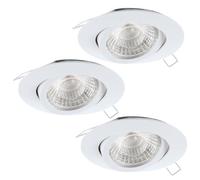 Eglo Set 3 faretti da incasso Tedo 1, alluminio bianco, 3 lampade | con attacco GU10, LED inclusi, dimmerabili a gradini, spot piatto e orientabile, Ø 8 cm