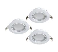 Eglo Set da 3 Faretti da Incasso Peneto, Set di Spot in Acciaio Bianco, 3 Lampade da Incasso con Attacco GU10, Lampadine LED Incluse, Spot Piatto e Orientabile, Ø 8,7 cm