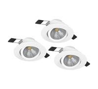 Eglo Set da 3 faretti LED da incasso Saliceto, dimmerabili, plafoniere rotonde piatte, alluminio bianco, luce calda, Ø 8,8 cm