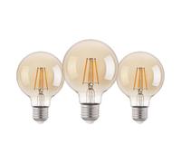 Eglo set di 3 lampade a filamento LED con attacco E27, lampadine Edison vintage color ambra, 4 watt ciascuna, lampadine a globo bianco caldo, 2200 K, 400 lumen, lampadina retrò G80, Ø 8 cm