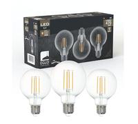 Eglo set di 3 lampade a filamento LED con attacco E27, lampadine Edison vintage trasparenti, 4 watt ciascuna, lampadine a globo bianco caldo, 2700 K, 470 lumen, lampadina retrò G80, Ø 8 cm