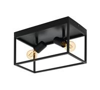 Eglo Silentina Lampada da soffitto, plafoniera a 2 luci, stile industriale in acciaio, lampada da soggiorno in nero, lampada da cucina, lampada da corridoio a soffitto con attacco E27