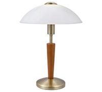 Eglo Solo 1, Lampada da tavolo a 1 luce, materiale: Acciaio, legno, colore: brunito, noce, vetro: bianco satinato, attacco: E14, incluso dimmer touch a sfioramento