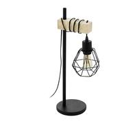EGLO Townshend 5 Lampada da tavolo vintage, design industriale, lampada retrò, lampada da comodino in acciaio, legno, colore: nero, marrone; attacco: E27, interruttore incluso, certificazione FSC