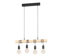 Eglo Townshend - Lampadario a sospensione LED 4 luci, stile vintage, per tavolo da pranzo, lampada soffitto in design industriale, legno chiaro e acciaio, FSC, con lampadina E27
