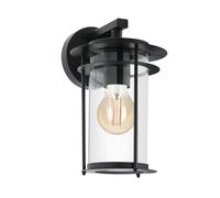 Eglo Valdeo Lampada da parete per esterni, lampada da esterno a 1 | luce, applique in acciaio zincato nero, vetro trasparente, attacco E27, IP44