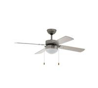 Eglo Ventilatore da soffitto Gelsina a quattro pale con interruttore a strappo, con luce e funzione estate/inverno, pale in fibra di legno MDF color argento, motore AC, Ø 106,6cm