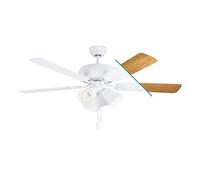 EGLO Ventilatore da soffitto Las Palmas, cinque pale con luce, interruttore a strappo, pale reversibili in legno laminato bianco o rovere, corpo in acciaio nichel satinato, motore AC, Ø 132cm
