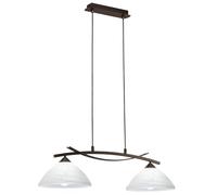 Eglo Vinovo Lampadario a Sospensione, 2 Luci, Stile Vintage, Attacco E27. in Acciaio e Vetro Alabastro in Marrone Scuro/Bianco