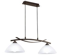 Eglo Vinovo Lampadario a Sospensione, 2 Luci, Stile Vintage, Attacco E27. in Acciaio e Vetro Alabastro in Marrone Scuro/Bianco