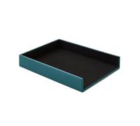 Eglooh - Atena - Porta Documenti Ufficio Scrivania in Vera Pelle Blu Petrolio - Vaschetta Portadocumenti Formato A4, Portalettere - cm 32 x 24,2 x H.5 - Interamente Made in Italy