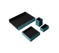 Eglooh - Atena - Set Scrivania in Vera Pelle Blu Petrolio - Set Accessori Ufficio Formato da 4 Pezzi: Svuotatasche, Portapenne, Porta Documenti, Porta Biglietti da Visita - Made in Italy