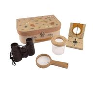 Egmont Toys Explorer Kit - Set avventura con bussola, lente d'ingrandimento, binocolo e lente d'ingrandimento in valigetta cucita a mano, giocattolo in legno a partire dai 3 anni in su