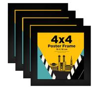 Egofine Cornice portafoto 10 x 10 cm, cornice in legno 10 x 10 cm, con vetro acrilico, cornice quadrata per decorazione da parete o da tavolo, perfetta per ritratti, casa, ufficio, nero, 4 pezzi