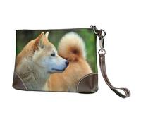 EgoMed Akita Inu Bokeh Animali Cani Akita Inu,Borsa da polso in pelle PU, pochette da donna con cerniera, portafoglio e cinturino da polso