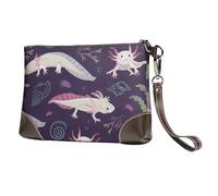 EgoMed Axolotl,Borsa da polso in pelle PU, pochette da donna con cerniera, portafoglio e cinturino da polso