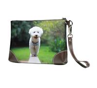 EgoMed Bichon Frise Bokeh Animali Cani Parco Cani Bianchi,Borsa da polso in pelle PU, pochette da donna con cerniera, portafoglio e cinturino da polso