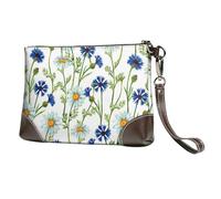 EgoMed Camomille e fiordalisi ad acquerello,Borsa da polso in pelle PU, pochette da donna con cerniera, portafoglio e cinturino da polso