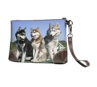 EgoMed Cani Husky Huskie,Borsa da polso in pelle PU, pochette da donna con cerniera, portafoglio e cinturino da polso