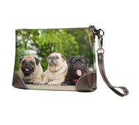 EgoMed Carlino Amicizia Bokeh Cani Animali Domestici Amici Carlino,Borsa da polso in pelle PU, pochette da donna con cerniera, portafoglio e cinturino da polso