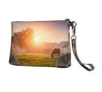EgoMed Cavallo al crepuscolo,Borsa da polso in pelle PU, pochette da donna con cerniera, portafoglio e cinturino da polso
