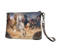 EgoMed Cavallo selvaggio che corre contro la tempesta di sabbia,Borsa da polso in pelle PU, pochette da donna con cerniera, portafoglio e cinturino da polso