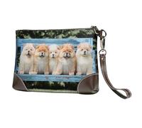 EgoMed Chow-Chow Cani Carini Cinque Cuccioli,Borsa da polso in pelle PU, pochette da donna con cerniera, portafoglio e cinturino da polso