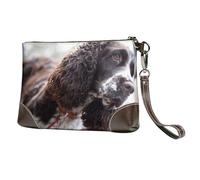 EgoMed Cocker Spaniel inglese con pelo riccio bianco-brunastro,Borsa da polso in pelle PU, pochette da donna con cerniera, portafoglio e cinturino da polso