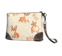 EgoMed Corgi con ossa e parole,Borsa da polso in pelle PU, pochette da donna con cerniera, portafoglio e cinturino da polso