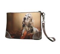 EgoMed Cuccioli di Setter Inglese Autunno Animali Domestici Cani Inglese,Borsa da polso in pelle PU, pochette da donna con cerniera, portafoglio e cinturino da polso