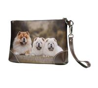 EgoMed Cuccioli soffici della famiglia Chow-Chow,Borsa da polso in pelle PU, pochette da donna con cerniera, portafoglio e cinturino da polso