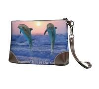 EgoMed Delfino tursiope all'alba,Borsa da polso in pelle PU, pochette da donna con cerniera, portafoglio e cinturino da polso