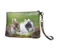 EgoMed Due piccoli coniglietti carini,Borsa da polso in pelle PU, pochette da donna con cerniera, portafoglio e cinturino da polso