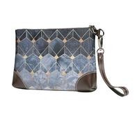 EgoMed Esagoni blu e diamanti,Borsa da polso in pelle PU, pochette da donna con cerniera, portafoglio e cinturino da polso