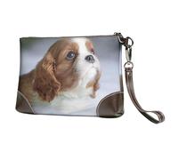 EgoMed Faccia di Cavalier King Charles Spaniel,Borsa da polso in pelle PU, pochette da donna con cerniera, portafoglio e cinturino da polso