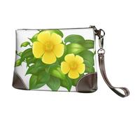 EgoMed Fiori gialli nel cespuglio verde,Borsa da polso in pelle PU, pochette da donna con cerniera, portafoglio e cinturino da polso
