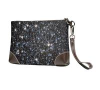 EgoMed Glitter Galaxy stampato, non glitter vero,Borsa da polso in pelle PU, pochette da donna con cerniera, portafoglio e cinturino da polso