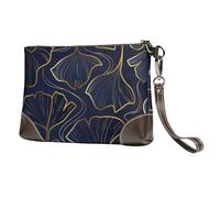 EgoMed Gradiente dorato lineare con foglie di Ginkgo Biloba,Borsa da polso in pelle PU, pochette da donna con cerniera, portafoglio e cinturino da polso