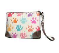 EgoMed Impronta di zampa di cane colorata,Borsa da polso in pelle PU, pochette da donna con cerniera, portafoglio e cinturino da polso