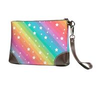 EgoMed Linee colorate e stelle divertenti,Borsa da polso in pelle PU, pochette da donna con cerniera, portafoglio e cinturino da polso