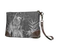 EgoMed Lupo selvaggio stampato,Borsa da polso in pelle PU, pochette da donna con cerniera, portafoglio e cinturino da polso