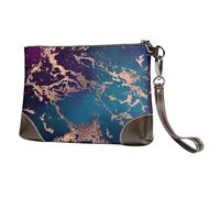 EgoMed Marble Luxe Decor viola scuro e verde acqua con oro,Borsa da polso in pelle PU, pochette da donna con cerniera, portafoglio e cinturino da polso