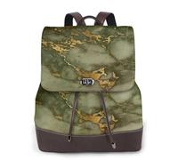 EgoMed Marmo verde e oro di lusso,Zaino da donna, impermeabile, leggero, in pelle PU, alla moda, da viaggio