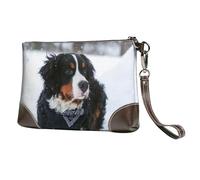 EgoMed Nevicata del cane da montagna bernese,Borsa da polso in pelle PU, pochette da donna con cerniera, portafoglio e cinturino da polso