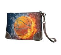 EgoMed Pallacanestro nell'acqua e nel fuoco,Borsa da polso in pelle PU, pochette da donna con cerniera, portafoglio e cinturino da polso