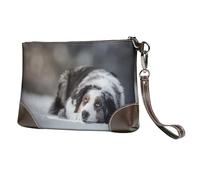 EgoMed Pastore australiano invernale bianco neve grigio cani,Borsa da polso in pelle PU, pochette da donna con cerniera, portafoglio e cinturino da polso